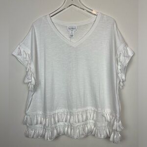 NWT For the Republic Women’s V-Neck Tassels Shirt Sz 1X White